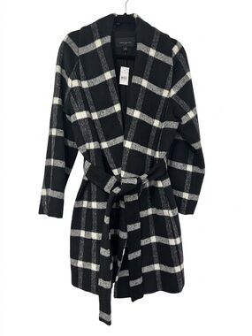 NWT Ann Taylor Wool Blend Windowpane Plaid Wrap Coat Size Small